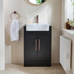 Homestylestore 550mm Black Grey Floorstanding Bathroom Vanity Unit And Aged Bronze T Bar Handle