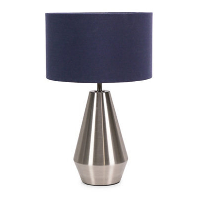 Valuelights Jax Silver Metal Touch Dimmer Table Lamp With Navy Blue Drum Shade - image 1