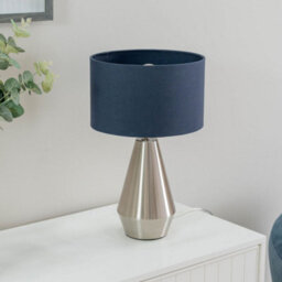Valuelights Jax Silver Metal Touch Dimmer Table Lamp With Navy Blue Drum Shade - thumbnail 4