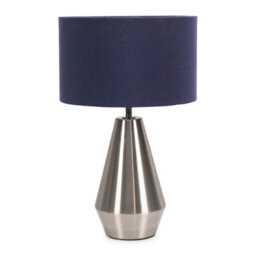 Valuelights Jax Silver Metal Touch Dimmer Table Lamp With Navy Blue Drum Shade - thumbnail 1