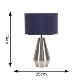 Valuelights Jax Silver Metal Touch Dimmer Table Lamp With Navy Blue Drum Shade - thumbnail 6