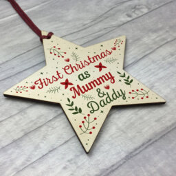 Red Ocean First Christmas As Mummy Daddy Wood Star Christmas Bauble Gifts - thumbnail 3