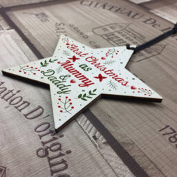 Red Ocean First Christmas As Mummy Daddy Wood Star Christmas Bauble Gifts - thumbnail 4