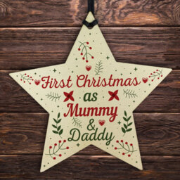 Red Ocean First Christmas As Mummy Daddy Wood Star Christmas Bauble Gifts - thumbnail 1