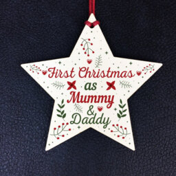 Red Ocean First Christmas As Mummy Daddy Wood Star Christmas Bauble Gifts - thumbnail 2