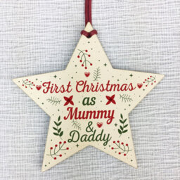 Red Ocean First Christmas As Mummy Daddy Wood Star Christmas Bauble Gifts - thumbnail 5