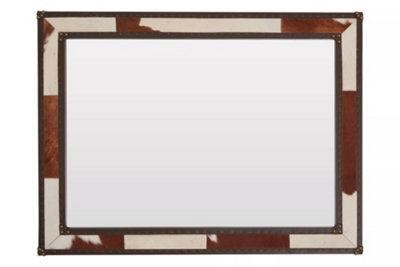 Orsina Elegant Design Brown And White Genuine Leather Wall Mirror - image 1