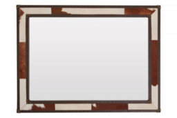Orsina Elegant Design Brown And White Genuine Leather Wall Mirror - thumbnail 1