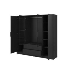 Arte Kelly 206Cm Hinged Wardrobe In Classic Black - Timeless Storage With Glass Details - thumbnail 3