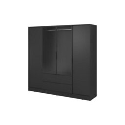 Arte Kelly 206Cm Hinged Wardrobe In Classic Black - Timeless Storage With Glass Details - thumbnail 2