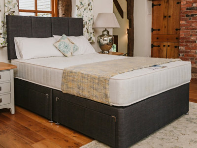 Divan Base Direct Paris Comfort Orthopaedic Sprung Divan Bed Set 2Ft6 Small Single 2 Drawers Side - Naples Slate - image 1