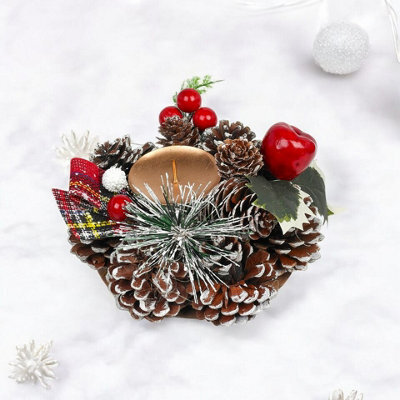 Urbn-Living Urbnliving 15Cm Width Christmas Wreath Candle Holder Centrepiece Arrangement Pinecones Berries Decor - image 1