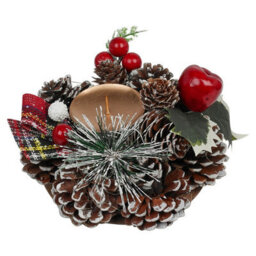 Urbn-Living Urbnliving 15Cm Width Christmas Wreath Candle Holder Centrepiece Arrangement Pinecones Berries Decor - thumbnail 4