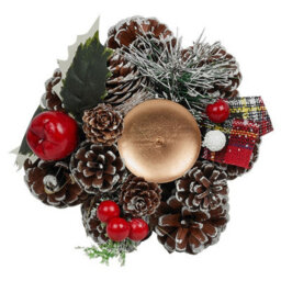 Urbn-Living Urbnliving 15Cm Width Christmas Wreath Candle Holder Centrepiece Arrangement Pinecones Berries Decor - thumbnail 3