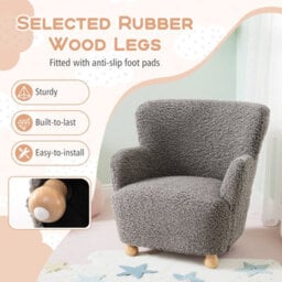 Gainoom Sherpa Kids Sofa Grey Comfy Toddler Armchair Upholstered Children Reading Chair For Aged 3+ - thumbnail 7