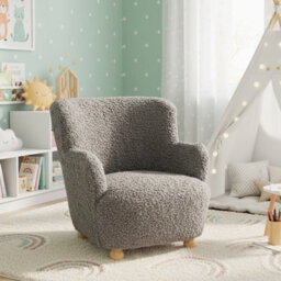 Gainoom Sherpa Kids Sofa Grey Comfy Toddler Armchair Upholstered Children Reading Chair For Aged 3+ - thumbnail 4
