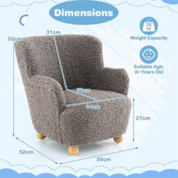 Gainoom Sherpa Kids Sofa Grey Comfy Toddler Armchair Upholstered Children Reading Chair For Aged 3+ - thumbnail 2