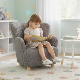 Gainoom Sherpa Kids Sofa Grey Comfy Toddler Armchair Upholstered Children Reading Chair For Aged 3+