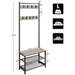 Yaheetech Grey Metal Hall Tree With 2 Shoe Shelves - thumbnail 3