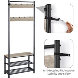 Yaheetech Grey Metal Hall Tree With 2 Shoe Shelves - thumbnail 6
