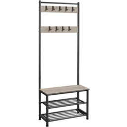 Yaheetech Grey Metal Hall Tree With 2 Shoe Shelves - thumbnail 2