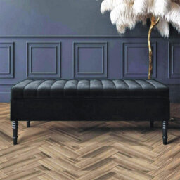 Safar 90Cm Ottoman Storage Bench - Plush Velvet Shoe Bench - Black Lined Upholstery Storage Footstool - thumbnail 1
