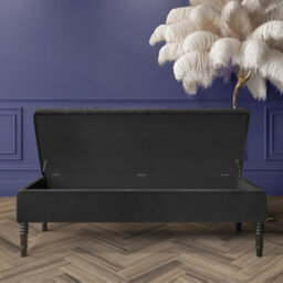 Safar 90Cm Ottoman Storage Bench - Plush Velvet Shoe Bench - Black Lined Upholstery Storage Footstool - thumbnail 2