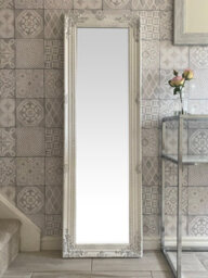 Downton Interiors Antique White Tall Ornate Dressing Wall Mirror With Bevelled Glass 142Cm