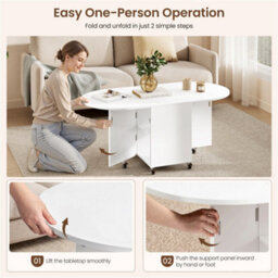 Yaheetech Expandable Coffee Table With 6 Wheels, 50.5Cm H Foldable Living Room Table With 2 Drawers And 2-Layer Cabinet, White - thumbnail 6