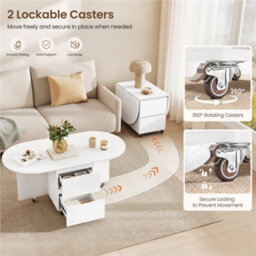 Yaheetech Expandable Coffee Table With 6 Wheels, 50.5Cm H Foldable Living Room Table With 2 Drawers And 2-Layer Cabinet, White - thumbnail 5