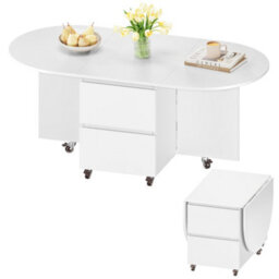 Yaheetech Expandable Coffee Table With 6 Wheels, 50.5Cm H Foldable Living Room Table With 2 Drawers And 2-Layer Cabinet, White - thumbnail 2