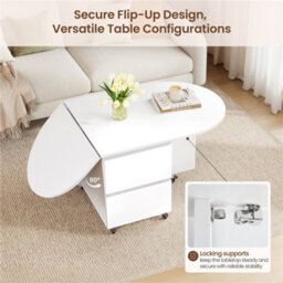 Yaheetech Expandable Coffee Table With 6 Wheels, 50.5Cm H Foldable Living Room Table With 2 Drawers And 2-Layer Cabinet, White - thumbnail 7