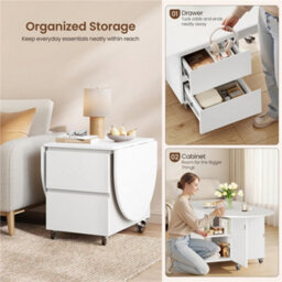 Yaheetech Expandable Coffee Table With 6 Wheels, 50.5Cm H Foldable Living Room Table With 2 Drawers And 2-Layer Cabinet, White - thumbnail 4