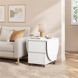 Yaheetech Expandable Coffee Table With 6 Wheels, 50.5Cm H Foldable Living Room Table With 2 Drawers And 2-Layer Cabinet, White - thumbnail 1