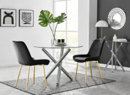 Furniturebox Uk Selina Round Dining Table And 2 Black Pesaro Gold Leg Chairs