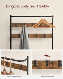 Songmics Vasagle Wide Coat Stand With Shoe Rack, Shoe Bench, Hall Tree, Hooks, Top Bar, Industrial, Rustic Brown And Black - thumbnail 5