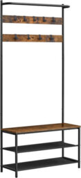 Songmics Vasagle Wide Coat Stand With Shoe Rack, Shoe Bench, Hall Tree, Hooks, Top Bar, Industrial, Rustic Brown And Black - thumbnail 6