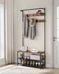 Songmics Vasagle Wide Coat Stand With Shoe Rack, Shoe Bench, Hall Tree, Hooks, Top Bar, Industrial, Rustic Brown And Black - thumbnail 1