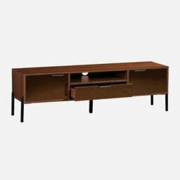 Sweeek. 151.5Cm Vintage Tv Unit Walnut Wooden Effect 2 Doors 1 Drawer Glassy Walnut 151.5X38X44.7 Cm - thumbnail 4