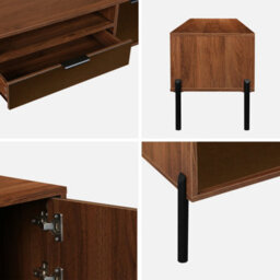 Sweeek. 151.5Cm Vintage Tv Unit Walnut Wooden Effect 2 Doors 1 Drawer Glassy Walnut 151.5X38X44.7 Cm - thumbnail 6