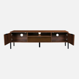 Sweeek. 151.5Cm Vintage Tv Unit Walnut Wooden Effect 2 Doors 1 Drawer Glassy Walnut 151.5X38X44.7 Cm - thumbnail 5