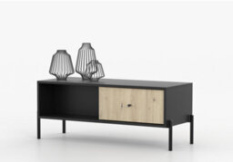 Arte Ravi Coffee Table - Black & Oak Artisan W90 X H45 X D60 Cm - Modern Table With Drawer, Open Compartment - thumbnail 4