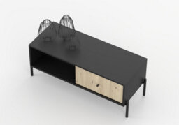 Arte Ravi Coffee Table - Black & Oak Artisan W90 X H45 X D60 Cm - Modern Table With Drawer, Open Compartment - thumbnail 5