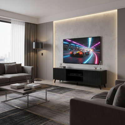Amos Mann Furniture Bali Matte Black Slatted Effect Large Elegant Tv Cabinet - image 1