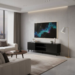 Amos Mann Furniture Bali Matte Black Slatted Effect Large Elegant Tv Cabinet - thumbnail 2