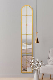 "Mirror Slim Window Arcus - Gold Framed Arched Leaner Wall Mirror 67"" X 12"" (170Cm X 30Cm)" - thumbnail 2