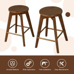 2Pack Bar Stools Wood Counter Height Chairswivel Kitchen Seat Backless - thumbnail 4