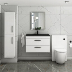 Royal Bathrooms Turin 800mm Wall Hung Vanity Unit 2 Drawer Gloss White With Black Basin & Handles - thumbnail 5