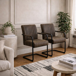 Wyld Haus Set Of 2 Grey Upholstered Helsinki Dining Chairs With Ribbed Back - thumbnail 1