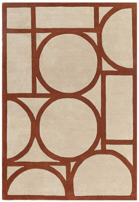 Rust Geometric Wool Bordered Geometric Rug For Bedroom & Living Room-200Cm X 290Cm - image 1